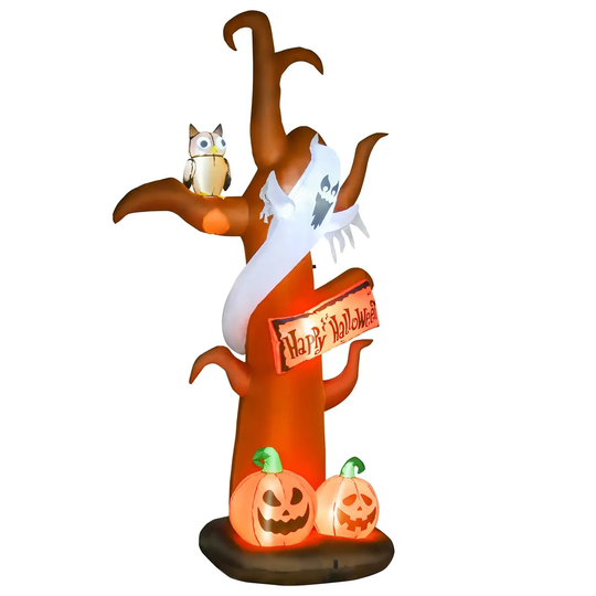 All Hallows 2.7m Halloween Inflatable Tree with Ghost & Pumpkin LED Lighted Decoration