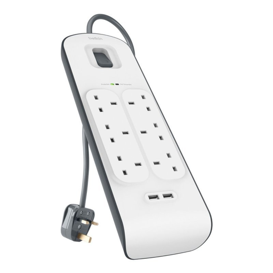 Belkin 6 Way Surge Protection Strip - 2m with 2 x 2.4amp - BSV604AF2M