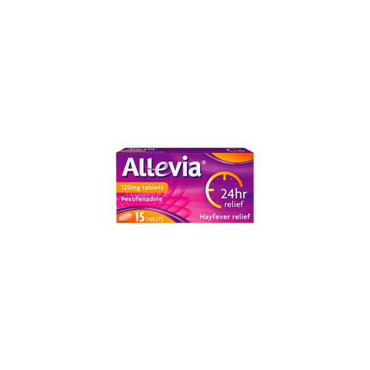 Allevia 120 mg Tablets Fexofenadine - Hayfever Allergy Relief - Pack of 15 24hr Relief from Symptoms Including Sneezing, Watery Eyes, Itchy & R