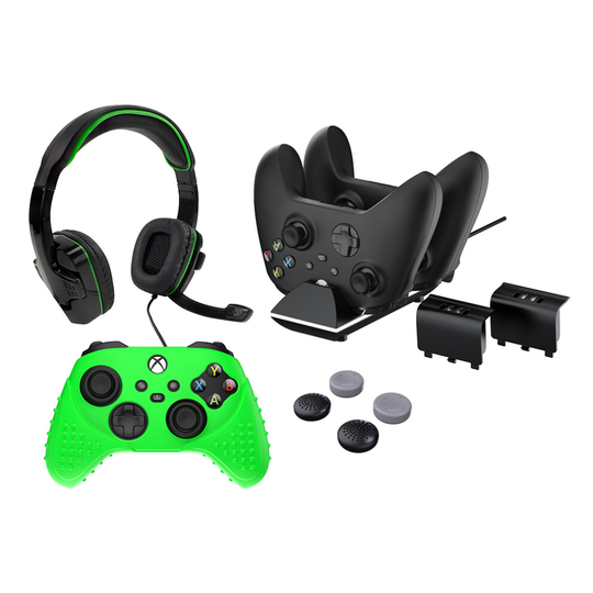 Premium Pack Xbox Series X S with Chat Headsets, Charge Dock Station, 2 Batteries, Controller Silicone Skin and Thumb Grips