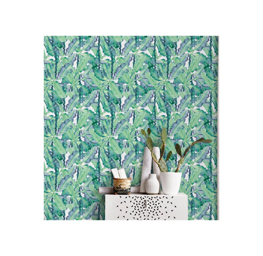 Lukens Aqua Banana Leaf Wallpaper