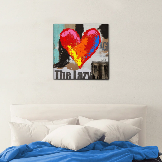 Happy Larry - Quadro - Stefano Calisti - Cuore Sfondo Cartone - Tela Canvas - 50X50 - Pronto Da Appendere - Quadri Moderni Per La Casa