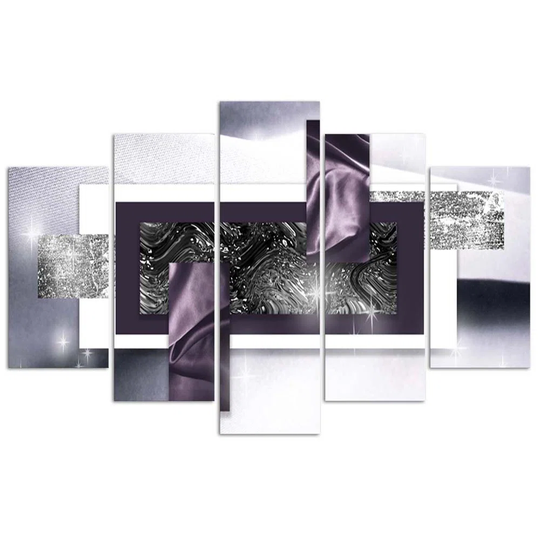 Canvas Print 5-PART Raging Waves Purple