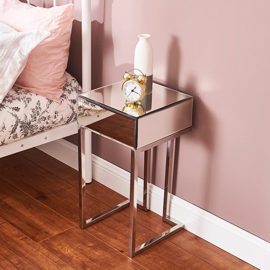 Mirrored Bedside Table With One Drawer