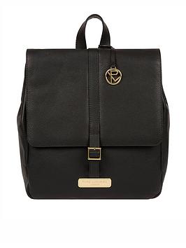 Pure Luxuries London Daisy Flap Over Leather Backpack - Black