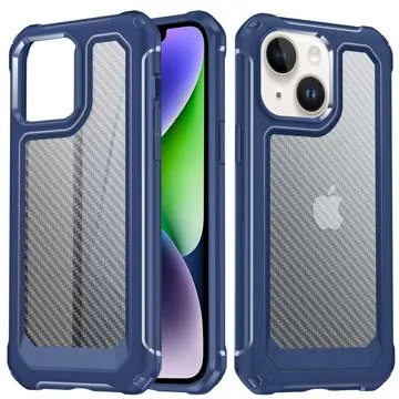 Anti-Scratch Carbon Fiber iPhone 14 Hybrid Case - Blue