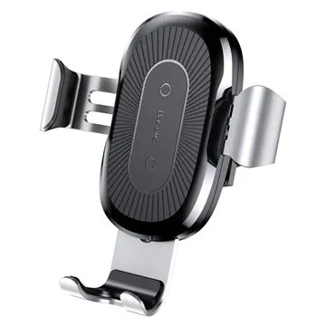 Baseus Gravity Air Vent Car Holder / Qi Wireless Charger - Silver