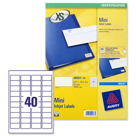 AVERY IJET MINI LBL 40X25SHEETS WHT