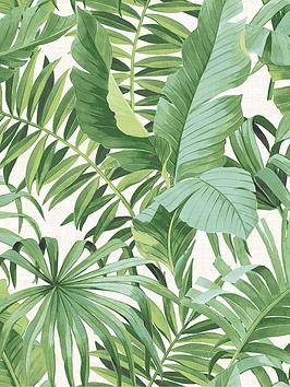 Fine Décor Solstice Green Palm Leaf Wallpaper