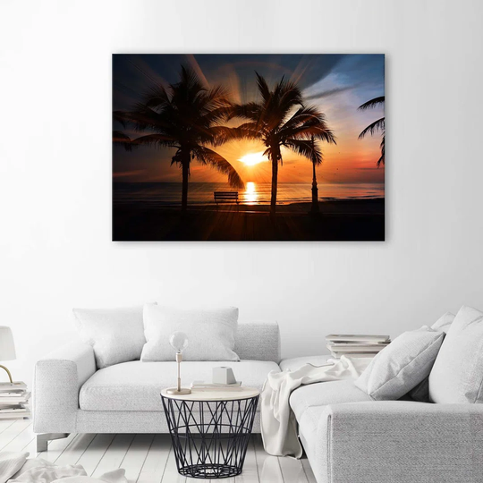 Canvas Print Palm Trees Sea Sunset