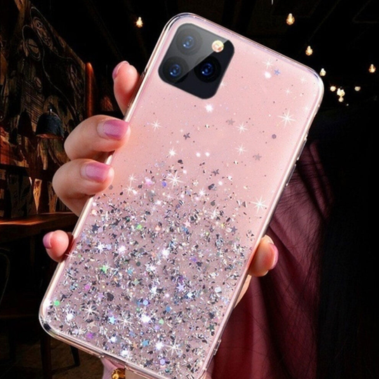(Pink, For iPhone 11 (6.1")) Bling Glitter Case For iPhone 7 8 11 Pro Max Clear Gel Soft Phone Case Cover