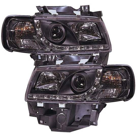 For VW Transporter T4 96-03 Longnose Black DRL Projector Headlights Lamp