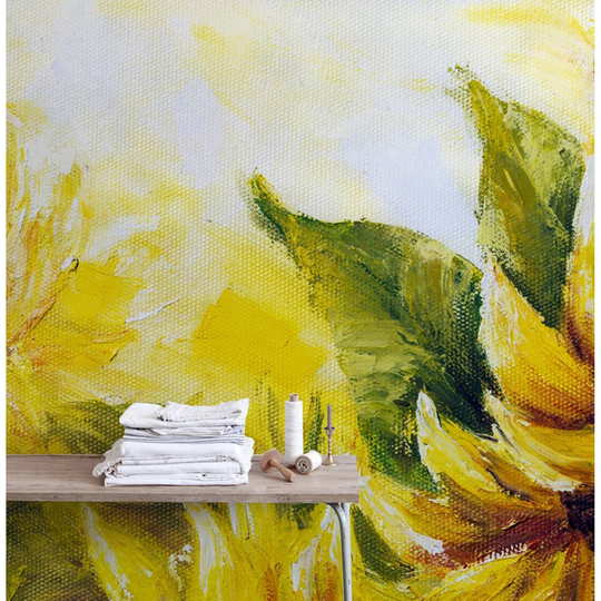 Walllpaper Roll 416X254cm Kitchen Livingroom Bedroom Mural Decoration Wallpaper Material With Print - Sun Flowers Oil Floral Flower