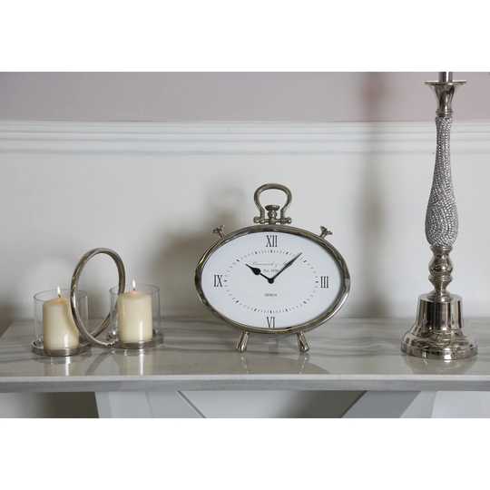 30cm Table Clock for Bedroom Furniture, Nickel and Glass Small Table Clock