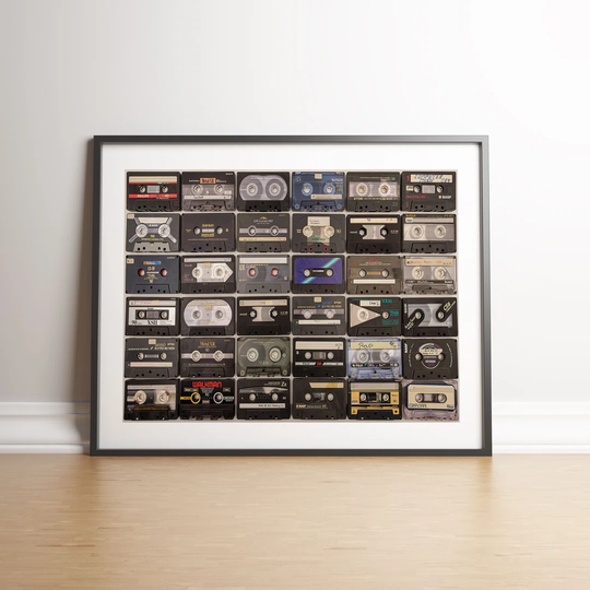 Retro Cassette Tape Collage by Vouvart - Picture Frame Graphic Art