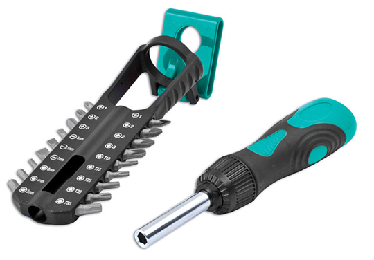 Kamasa 55703 Ratchet Screwdriver Set 19pc Soft grip & magnetic bit holder