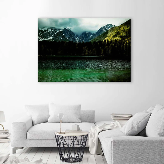 Canvas Print Lake Mountains Forest Fog