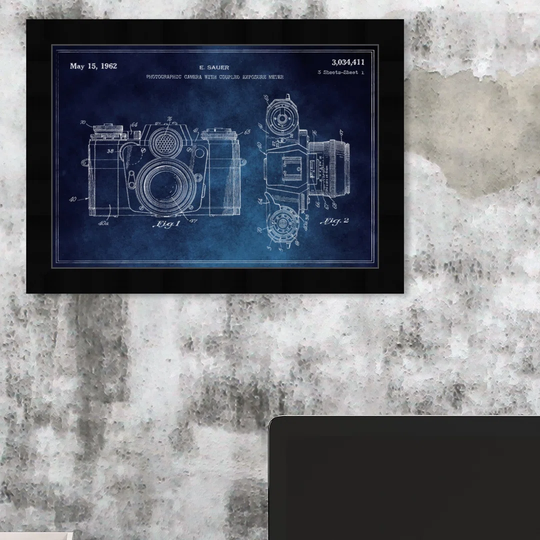 'Sauer Camera 1965 Horizontal Blue Chalkboard' Framed Graphic Art