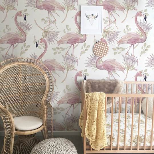 Arriannah Flamingo Pastel Vintage Floral Wallpaper