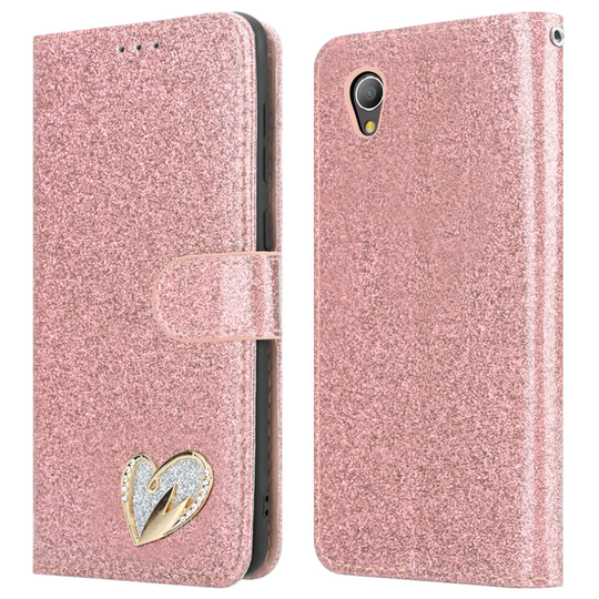 (Rosegold) For Alcatel 1 Phone Case Shiny Leather Glitter Flip Wallet Cover For Alcatel 1 Phone