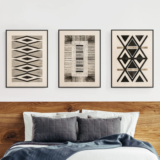African Art Triptych - 3 Piece Picture Frame Graphic Art Print Set on Paper