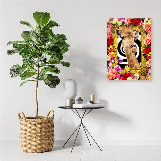Canvas Print Giraffe Colourful Flowers