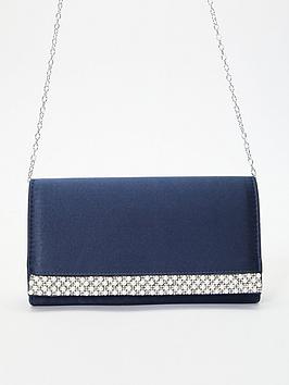 Quiz Satin Pearl Strip Clutch