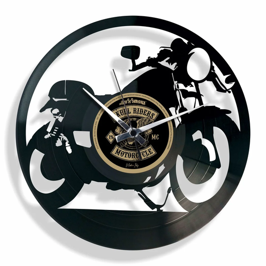 Cafe Racer Vinyl with Motorcycle 30cm Silent Wall Clock