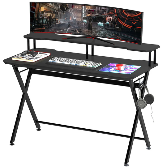 HOMCOM Gaming Computer Desk With Headset Hook Curved Black