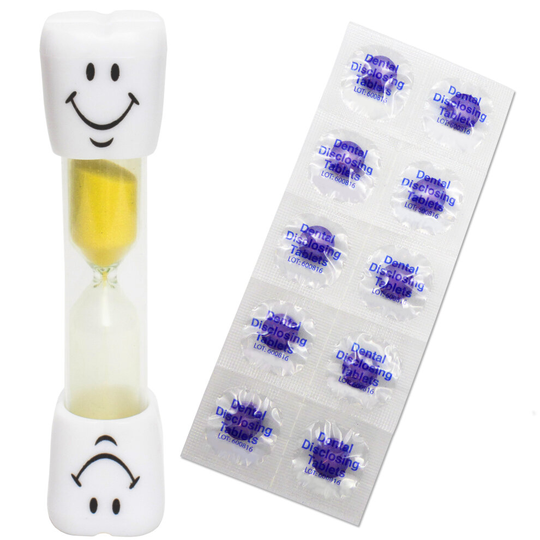 (Yellow) Smile Toothbrush Timer & 10 Disclosing Tablets ~ Kids 2 Minute for Dental Plaque