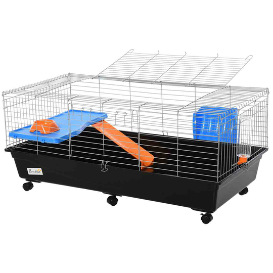 Pawhut 119cm Small Animal Home Cage W/ Wheels & Water Bottle Food Dish Doors - Black