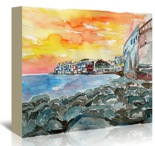 Magnificent Mykonos Sunset Scene Little Venice2 by Markus Bleichner - Wrapped Canvas Art Prints