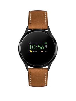 Reflex Active Series 4 Smart Watch with Colour Touch Screen and Brown Leather Strap, Brown, Men
