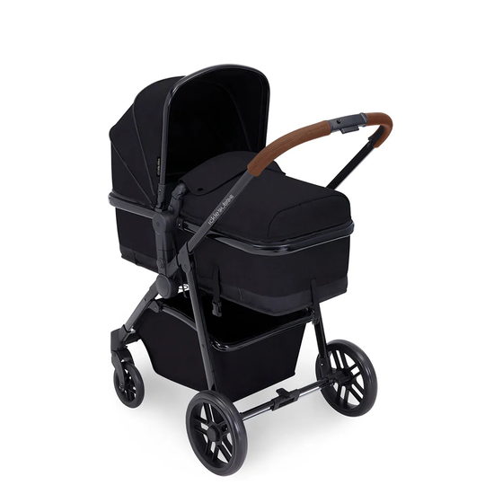 Ickle Bubba Moon 2 in 1 Pushchair - Black on Black with Tan Handles