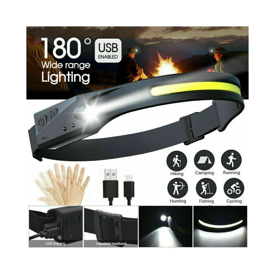 Waterproof COB LED Motion Sensor Head Torch Headlight USB Rechargeable Headlamp