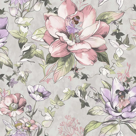 Holden Decor Floral Fairies Grey Wallpaper