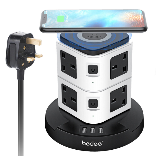 Surge Protected Tower Extension Lead Socket 8 Way & 3 USB Ports