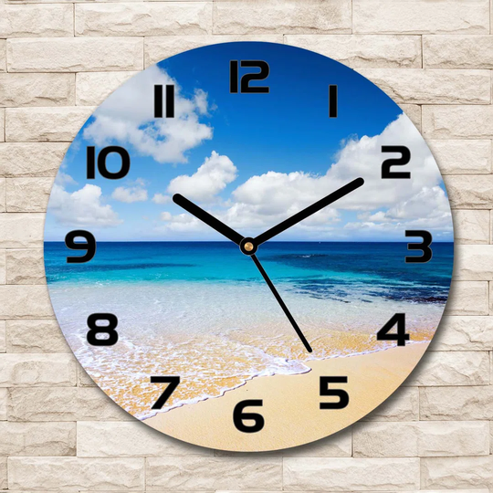 Glass Wall Clock 30Cm Round Decoration Picture Wall Art Modern Decoration Kitchen Living Room Silent - Calm Sea,11574570