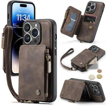 Caseme C20 Zipper Pocket iPhone 14 Pro Hybrid Case - Brown