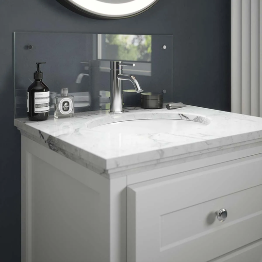 Clear Glass Bathroom Splashback (chrome Caps) 600mm X 250mm X 4mm