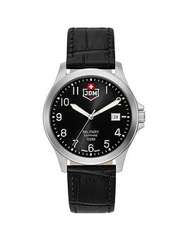 Jacques Du Manoir Military Men's Alpha Stainless Steel Case With Black Dial and Crocodile Embossed Leather Strap Watch, Black, Men