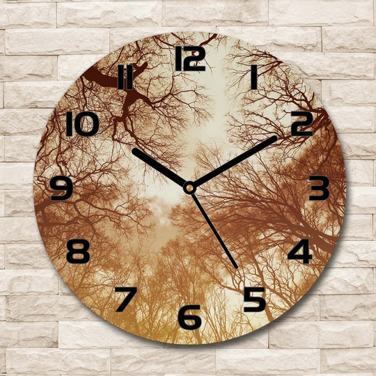 Glass Wall Clock 30Cm Round Decoration Picture Wall Art Modern Decoration Kitchen Living Room Silent - Forest,88458428