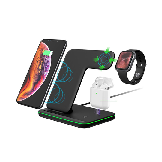 Wireless Charger,3 in 1 Wireless Charging Station for Apple Watch/Airpods -Black