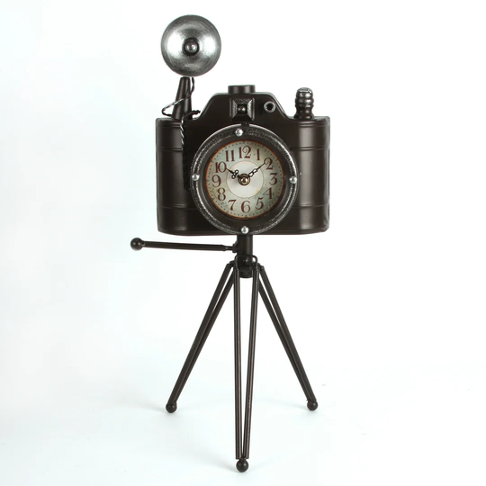 Analog Metal Quartz Tabletop Clock in Brown