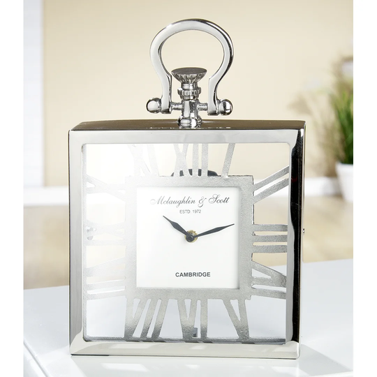Analog Metal Mechanical Tabletop Clock in Clear/Silver