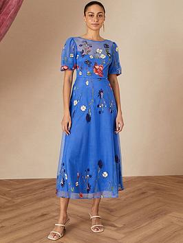 Monsoon Andrea Sustainable Embroidered Mididress - Cobalt