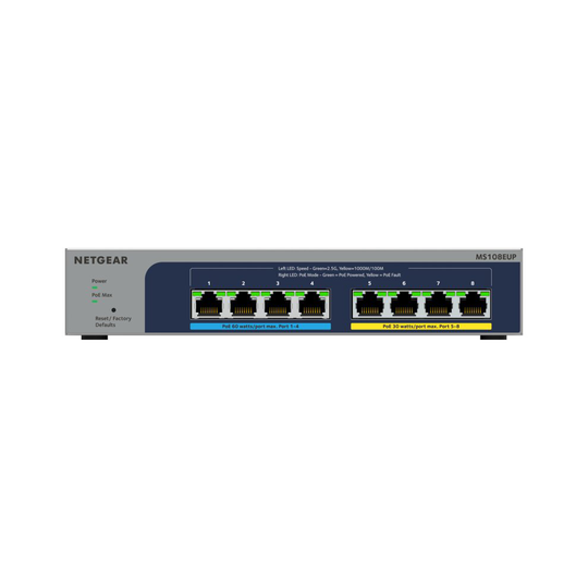 NETGEAR Plus MS108EUP - Switch - Managed - 4 x 100/1000/2.5G (PoE++) + 4 x 100/1000/2.5G (PoE+) - desktop, wall-mountabl