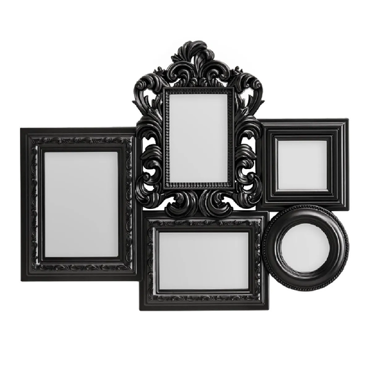 Premier Housewares Multi Photo Frame, 5 Photo Black Plastic Frame - 3 Rectangular, 1 Round, 1 Square