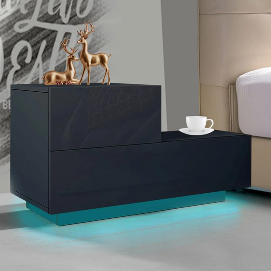 2 Drawer Bedside Table High Gloss With LED Light