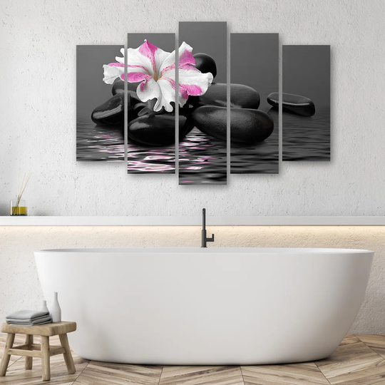 Canvas Print Pink Flower Zen Stones